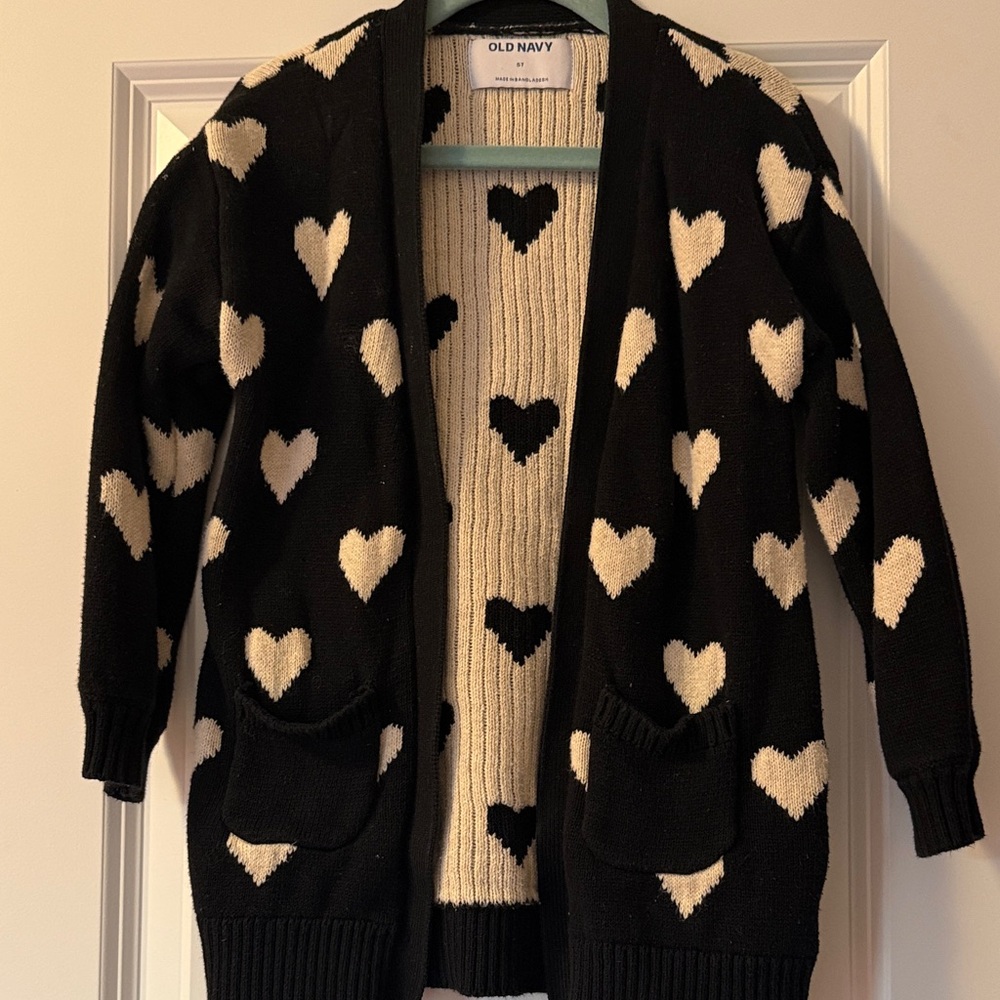 Old Navy Black and Cream Heart Cardigan